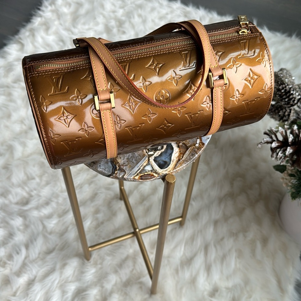 LOUIS VUITTON Bronze Monogram Vernis Bedford Bag. Made in France.